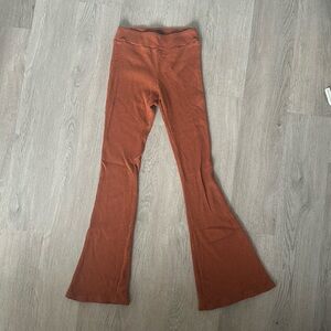 Rust Ribbed Flare Pants